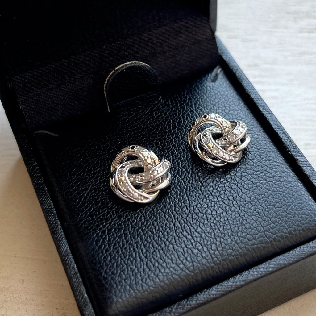 Silver Knot Diamond Stud Earrings